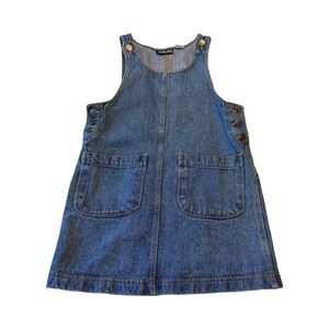 Vintage Honors Kids Denim Jumper Dress Blue Cotton Pinafore Size L 90s Retro